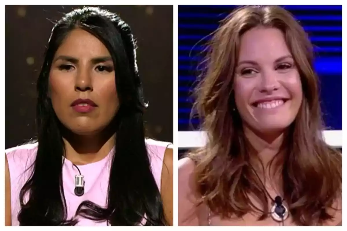 Dues dones en un programa de televisió, Isa Pantoja amb cabell llarg i fosc usant un vestit rosa i Jessica Bé amb cabell castany clar somrient. Dues dones en un programa de televisió, Isa Pantoja amb cabell llarg i fosc usant un vestit rosa i Jessica Bé amb cabell castany clar somrient.