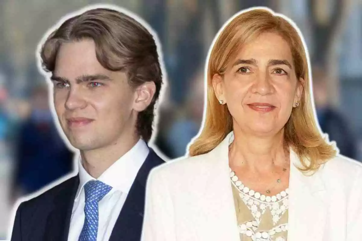 Miguel Urdangarin i la infanta Cristina posant juntes, un home jove amb vestit i corbata blava i una dona amb cabell ros i jaqueta blanca.