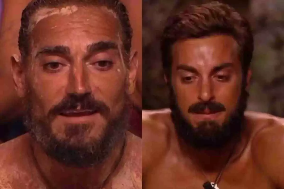 Damián Quintero i Borja González amb barba i expressió seriosa apareixen en primer pla, tots dos amb el tors descobert i un fons fosc. Damián Quintero i Borja González amb barba i expressió seriosa apareixen en primer pla, tots dos amb el tors descobert i un fons fosc.