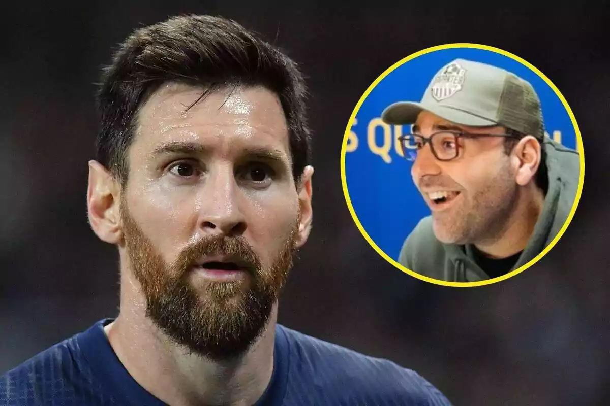 Muntatge de Messi en primer pla i Gerard Romero mirant-lo