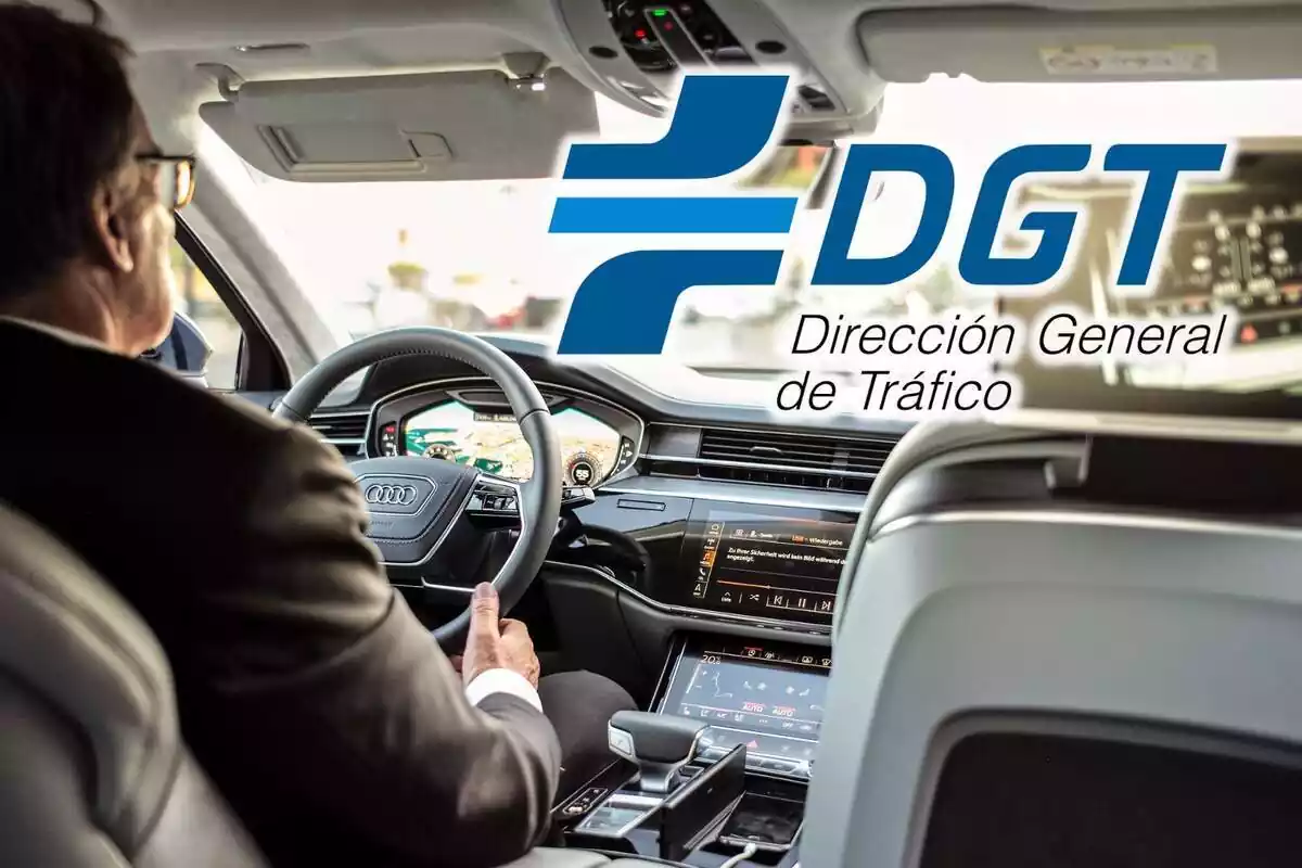Muntatge d'un ancià conduint i el logotip de la DGT