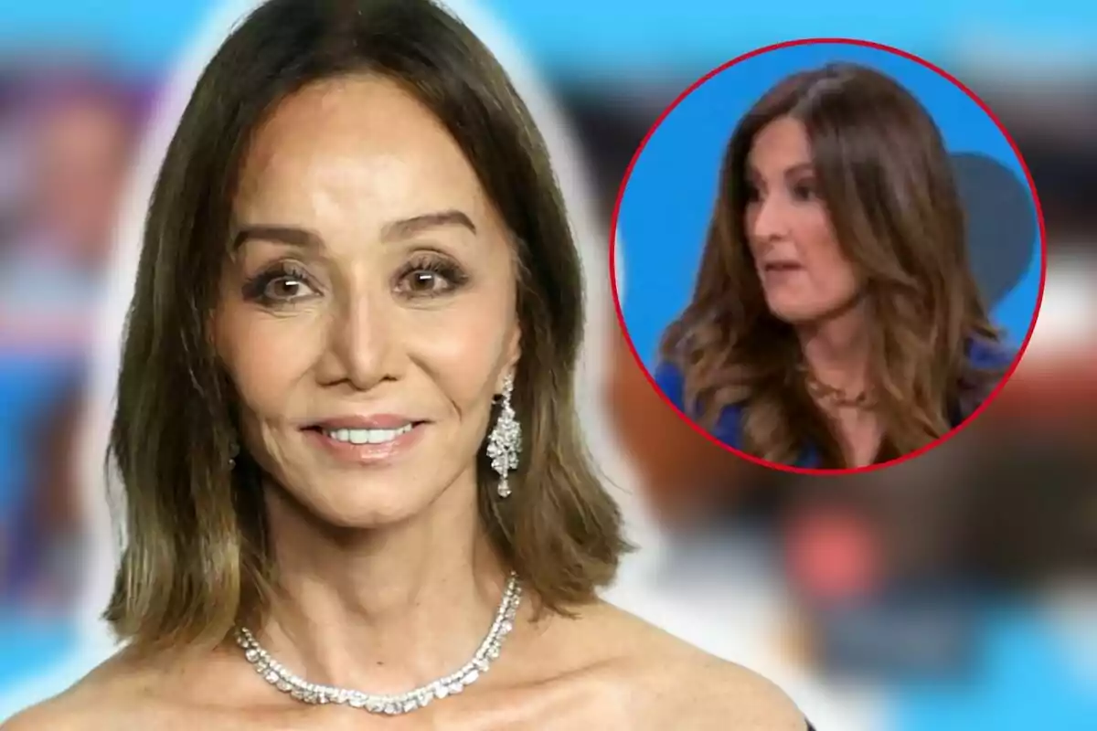 Isabel Preysler amb joies somriu mentre Laura Fa apareix en un requadre circular al fons.