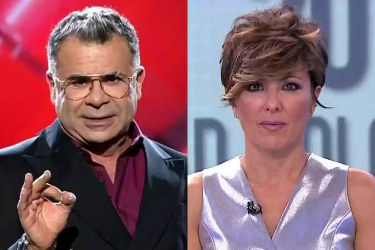 Muntatge de Jorge Javier Vázquez amb la mà aixecada al plató de Gran Hermano a l'esquerra amb Sonsoles Ónega amb expressió seriosa a Parlant a Plata a la dreta. Muntatge de Jorge Javier Vázquez amb la mà aixecada al plató de Gran Hermano a l'esquerra amb Sonsoles Ónega amb expressió seriosa a Parlant a Plata a la dreta.
