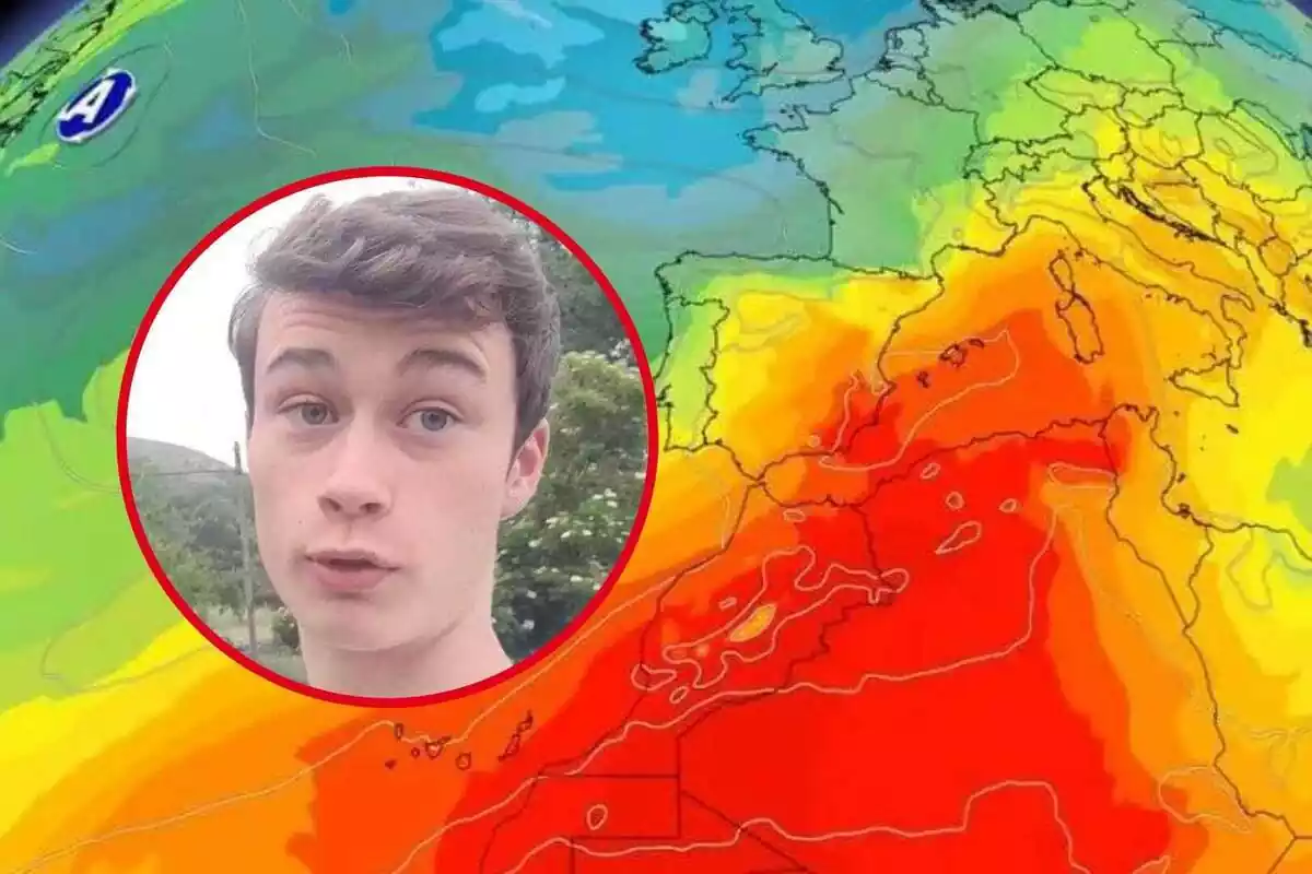Muntatge amb la cara de Jorge Rey i un mapa de l'onada de calor sobre Espanya