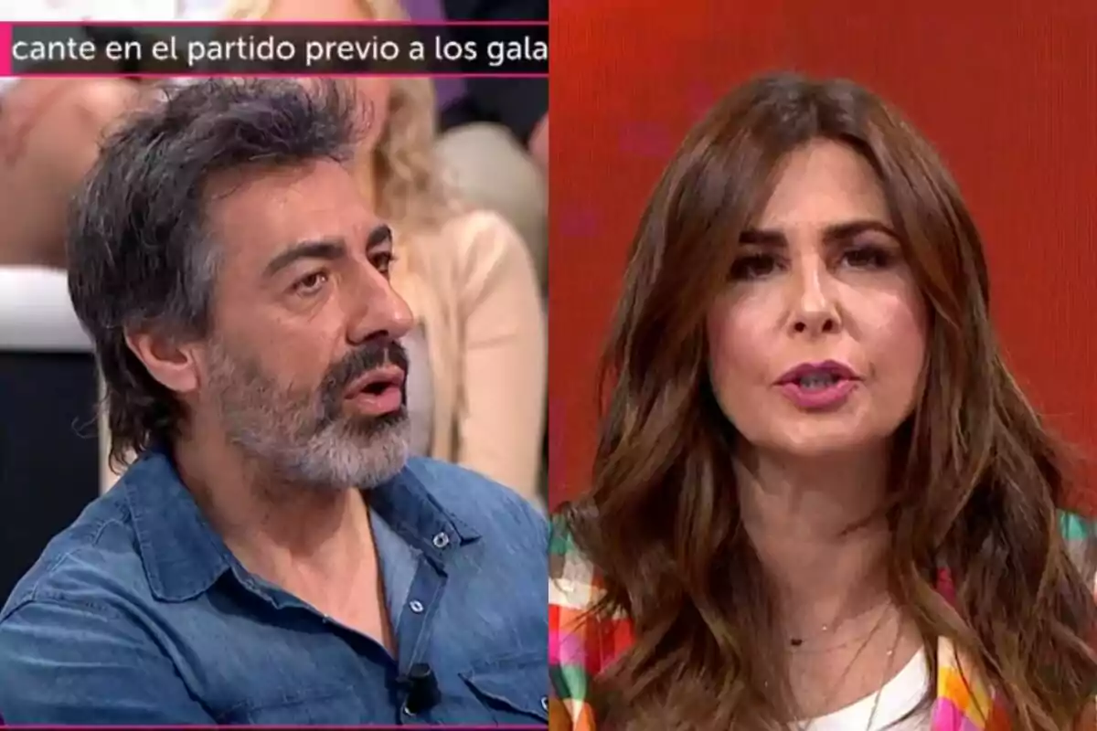 Juan del Val i Nuria Roca conversen en un programa de televisió, una d'elles porta una camisa texana i l'altra té els cabells llargs i solts. Juan del Val i Nuria Roca conversen en un programa de televisió, una d'elles porta una camisa texana i l'altra té els cabells llargs i solts.