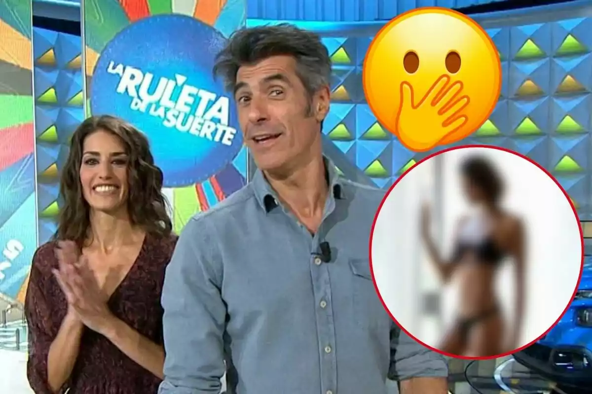 Laura Moure i Jorge Fernández amb un emoji i una imatge borrosa superposats.