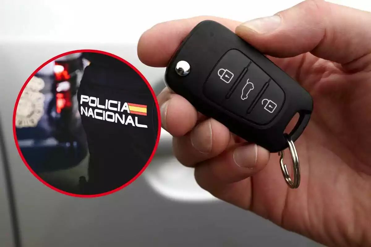 Muntatge d'una clau de cotxe i el logotip de la policia