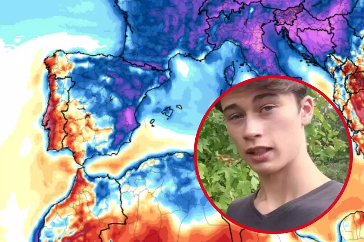 Muntatge amb un mapa de temperatures a Europa i un cercle amb la cara de Jorge Rey