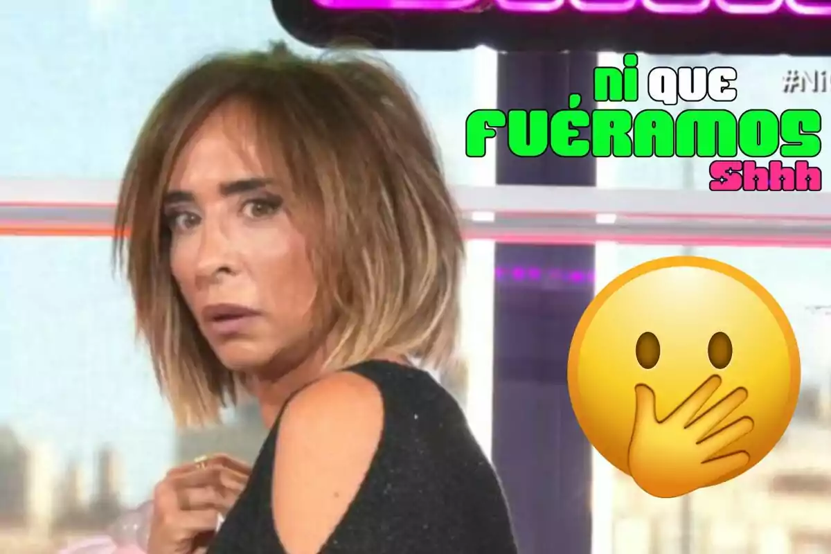 María Patiño amb expressió sorpresa i un emoji de cara amb mà tapant la boca, amb text en colors brillants.