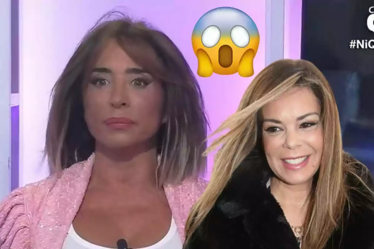 María Patiño i María José Campanarioioo amb expressions facials diferents i un emoji de sorpresa al fons.