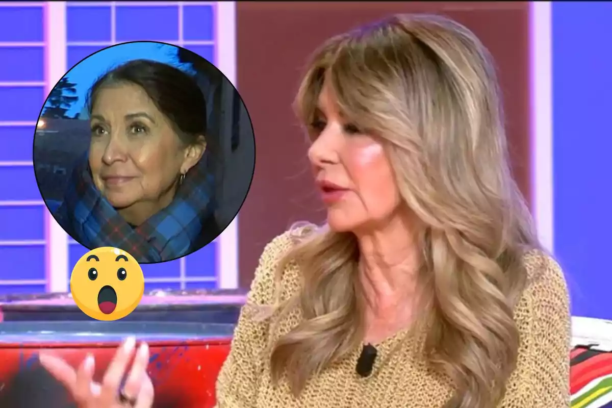 Una dona de cabell ros està parlant en un programa de televisió, mentre que en un requadre es mostra el rostre d'una altra dona amb una bufanda de quadres i un emoji sorprès.