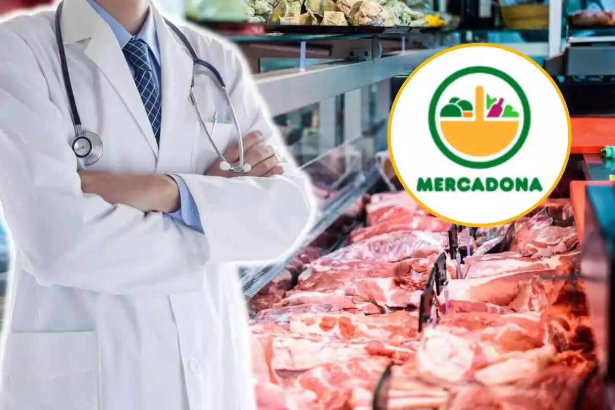 Muntatge d'un metge, una carnisseria i el logotip de Mercadona