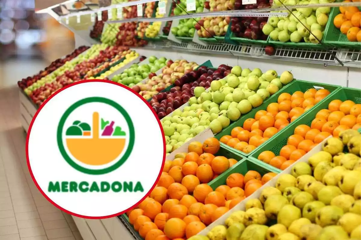 Muntatge de Mercadona i una botiga de supermercat plena de fruites