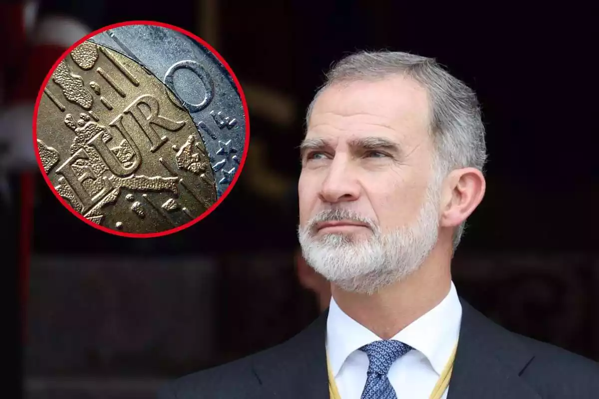 Muntatge d'una moneda d'euro i el rei Felip VI Muntatge d'una moneda d'euro i el rei Felip VI