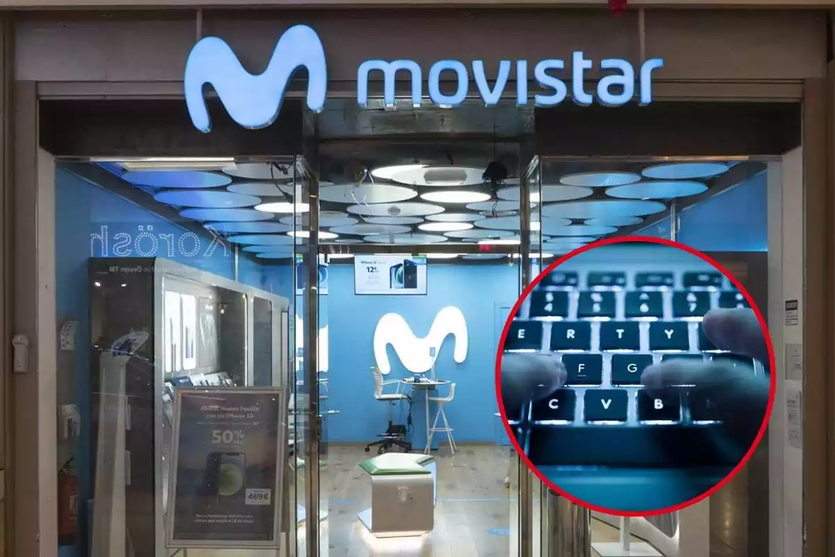 Muntatge de Movistar al costat de la imatge d'un teclat i una persona escrivint