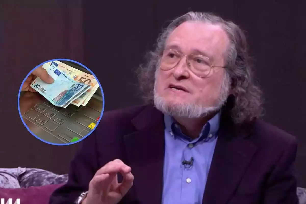 Muntatge de Santiago Niño Becerra amb un marc i una imatge de diners
