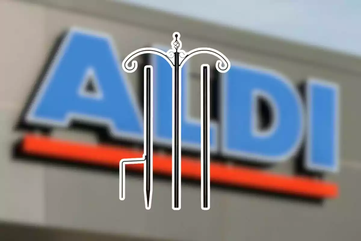 A logo of swords overlaid on a blurry store sign. A logo of swords overlaid on a blurry store sign.
