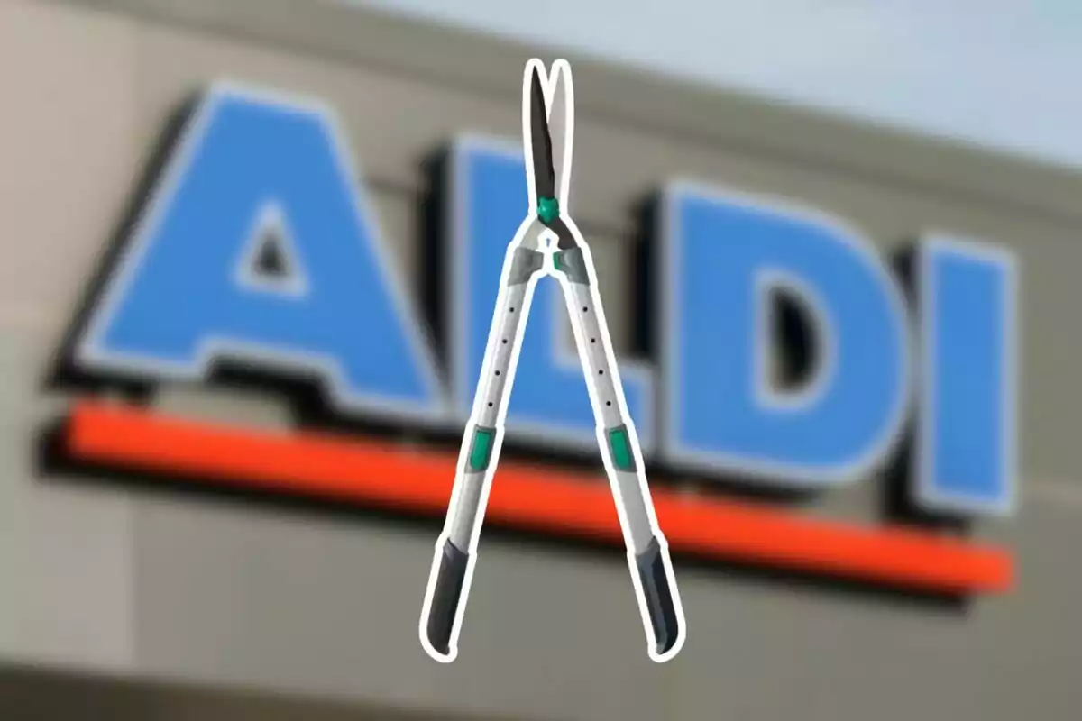 Pruning shears with a blurred sign background. Pruning shears with a blurred sign background.