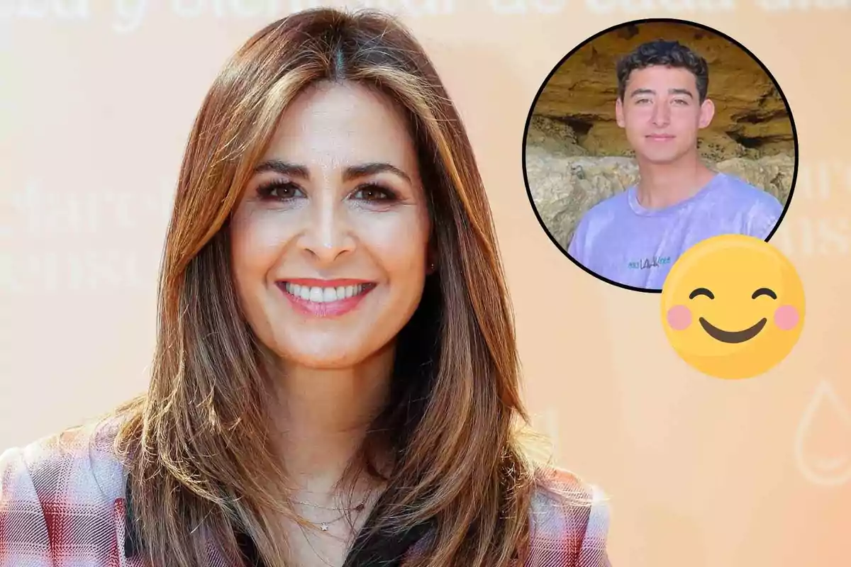 Nuria Roca amb cabell castany i Juan del Val Roca en un cercle petit al fons al costat d'un emoji somrient.