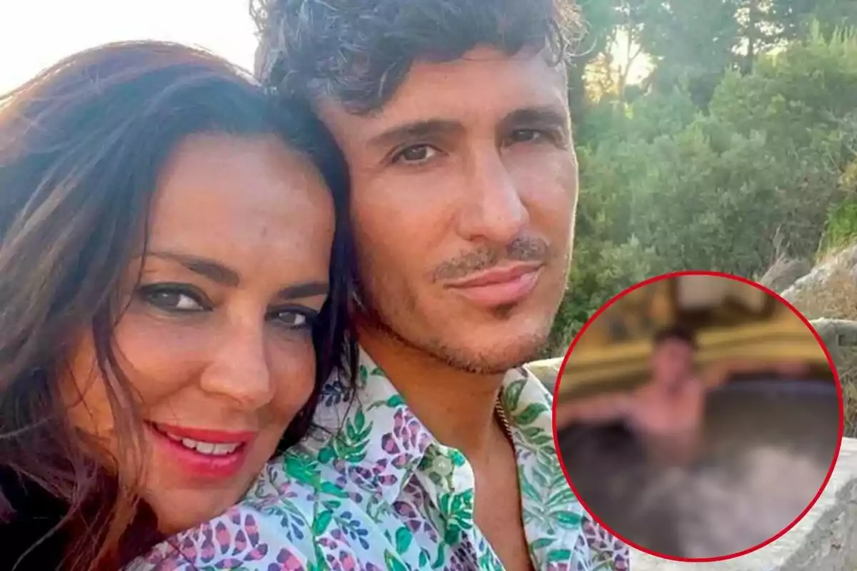 Olga Moreno i Agustín Etienne somrients posant per a una foto a l'aire lliure amb Agustín en una banyera d'hidromassatge en un requadre a la cantonada inferior dreta.