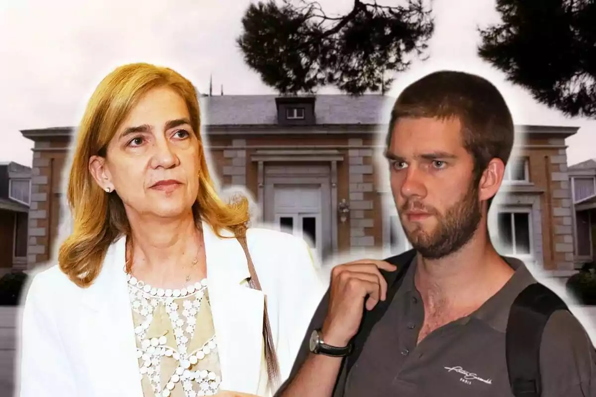 La infanta Cristina i Juan Urdangarin davant d'un edifici amb arbres al fons.