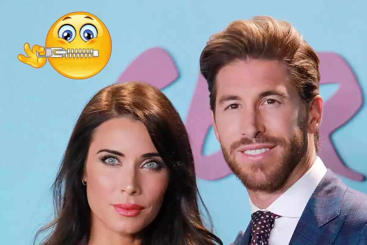 Montaje de Pilar Rubio y Sergio Ramos posando juntos y un emoji de secreto