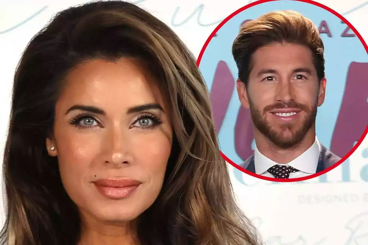 Muntatge amb un primer pla de Pilar Rubio somrient i Sergio Ramos amb tupè