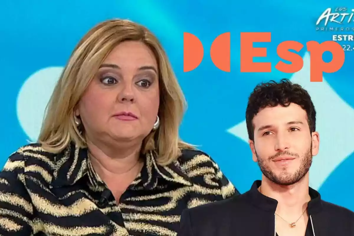 Pilar Vidal i Sebastian Yatra amb un fons blau i el text "Esp" a la cantonada superior dreta.