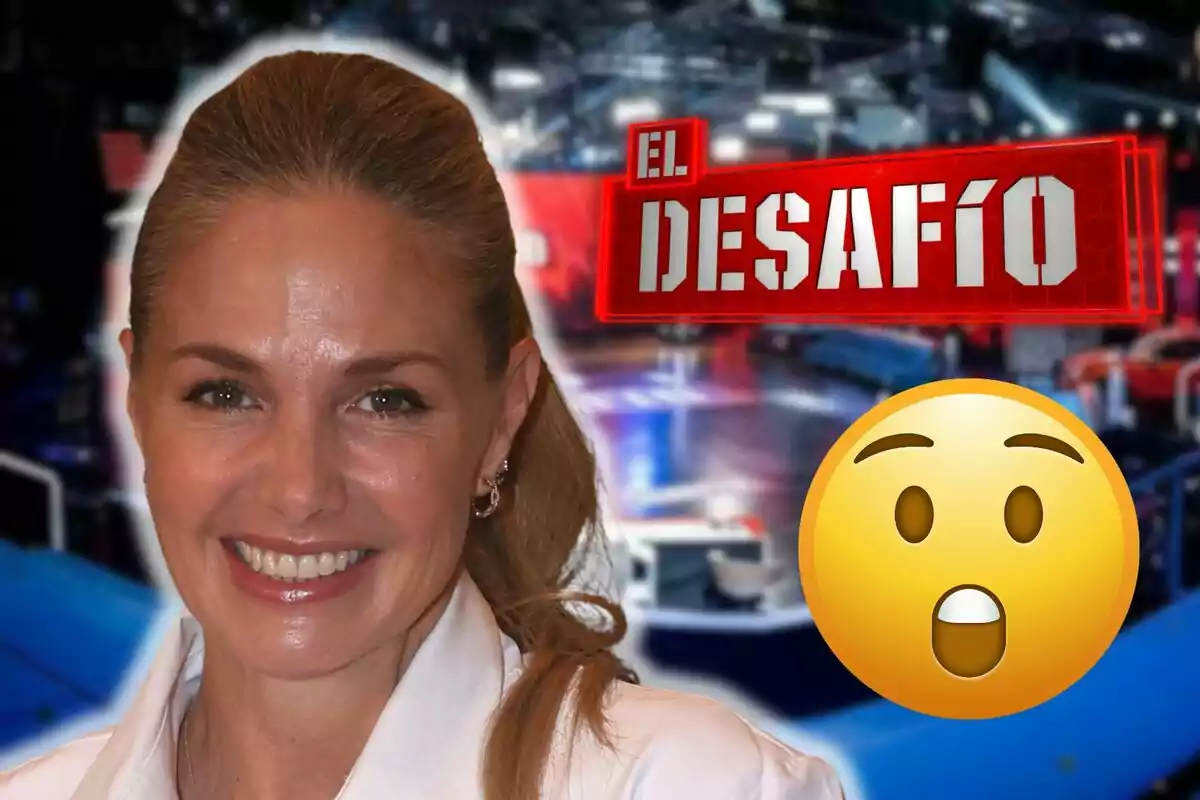 Genoveva Casanova somrient davant d'un fons amb el logotip de "El Desafío" i un emoji sorprès.