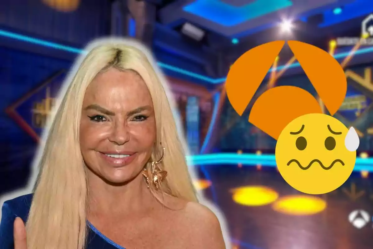 Leticia Sabater rossa somrient amb fons de l'estudi d''El Hormiguero' i un emoji preocupat.