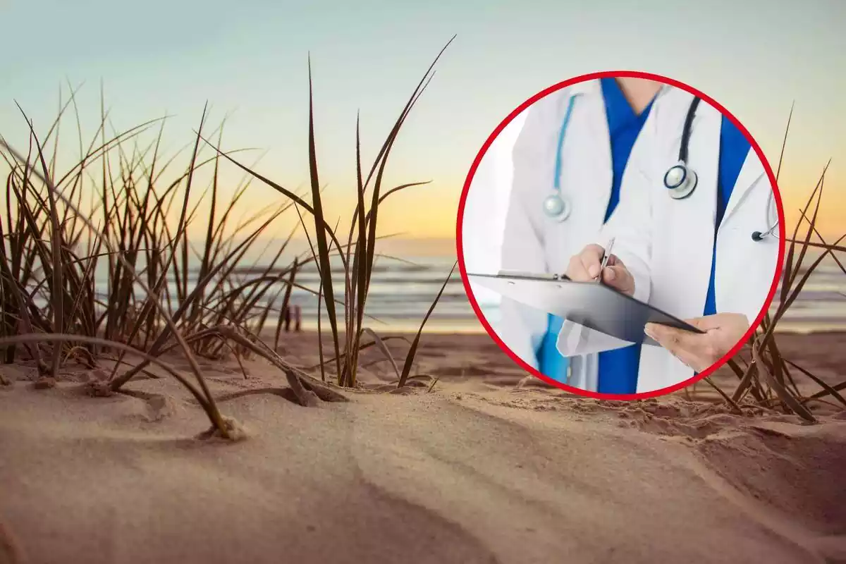 Muntatge d'una platja i rodona amb metges