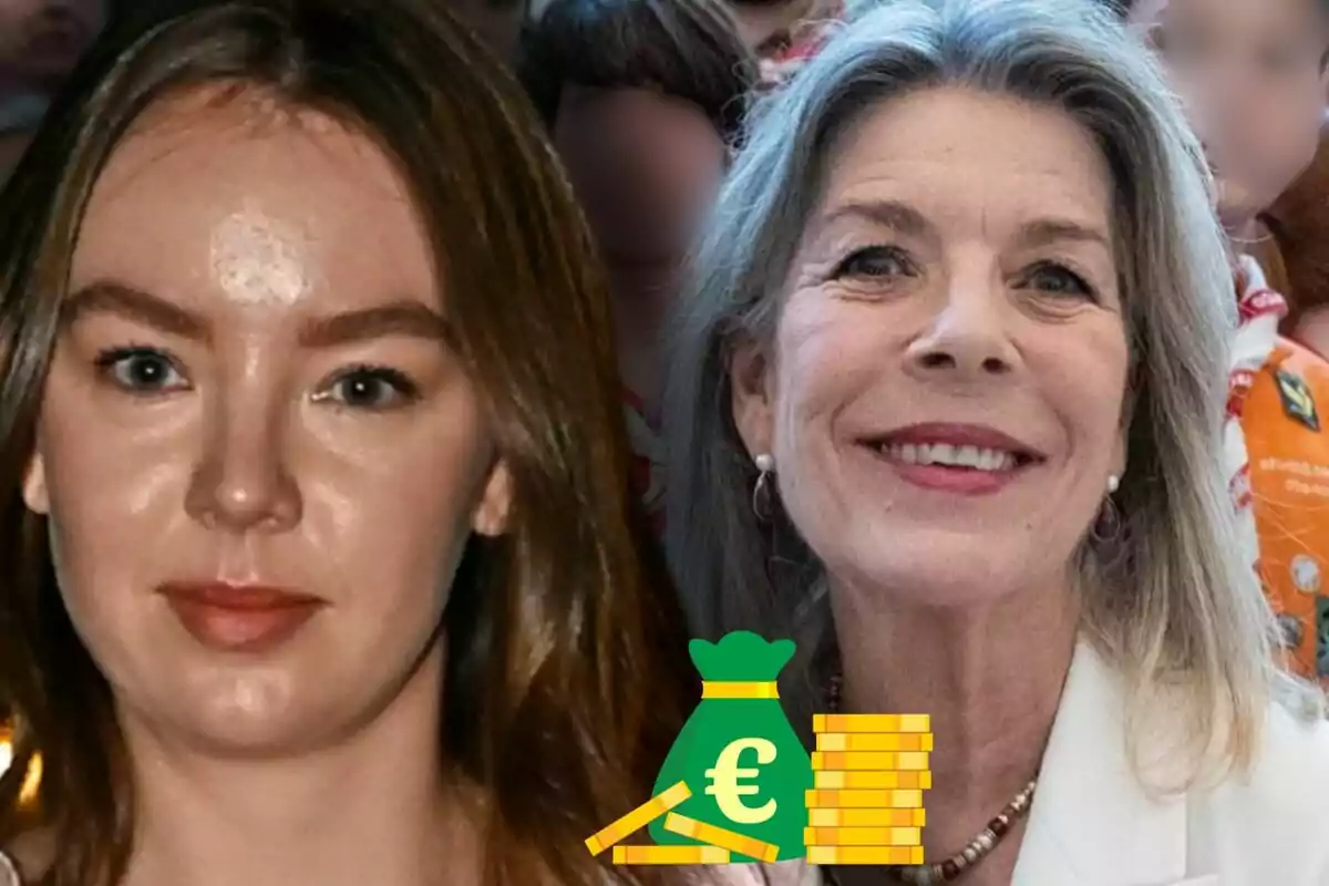 Alejandra de Hannover i Carolina de Mònaco posen juntes mentre al davant apareix una icona de bossa de diners i monedes.