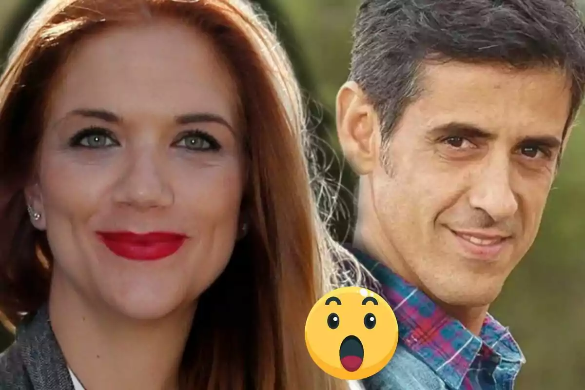 Beatriz Trapote i Víctor Janeiro somriuen mentre un emoji sorprès apareix en primer pla.