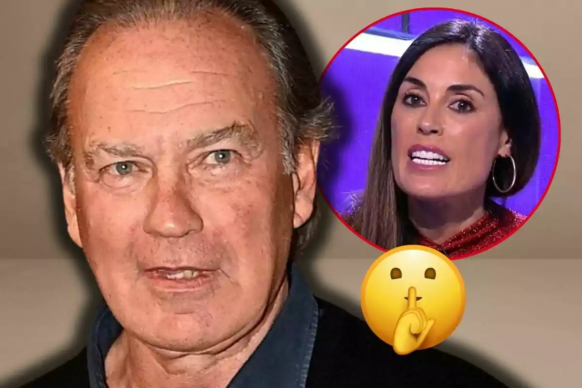 Bertín Osborne en primer pla amb Isabel Rábago en un cercle vermell a la cantonada superior dreta i un emoji de silenci superposat.