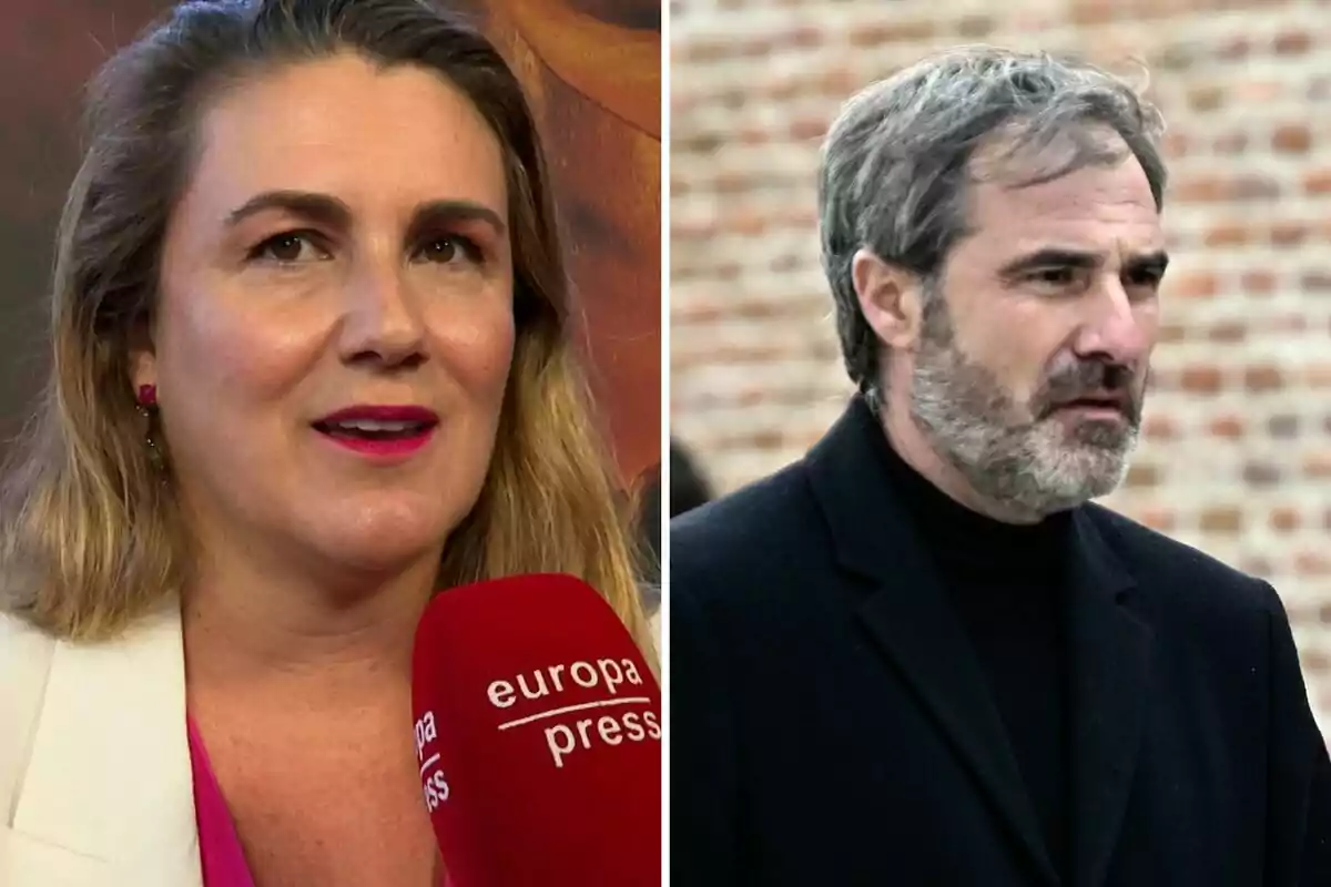 Carlota Corredera i Carlos Maza en una imatge dividida; a l'esquerra, una dona amb un micròfon d'Europa Press; ia la dreta, un home amb barba i cabell canós.