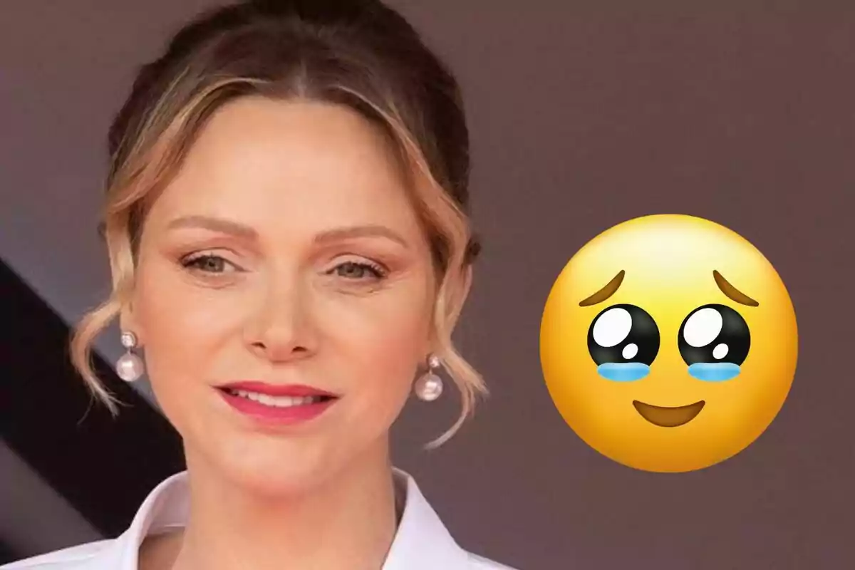 Charlene with a serene expression next to an emoji with bright eyes and tears of emotion.
