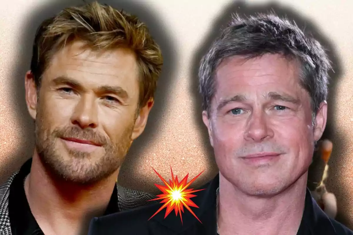 Chris Hemsworth i Brad Pitt posant junts amb un efecte d'explosió entre ells.