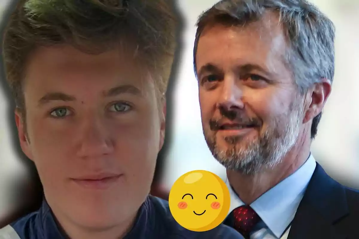 Christian and Frederik of Denmark smiling with a smiling face emoji in front