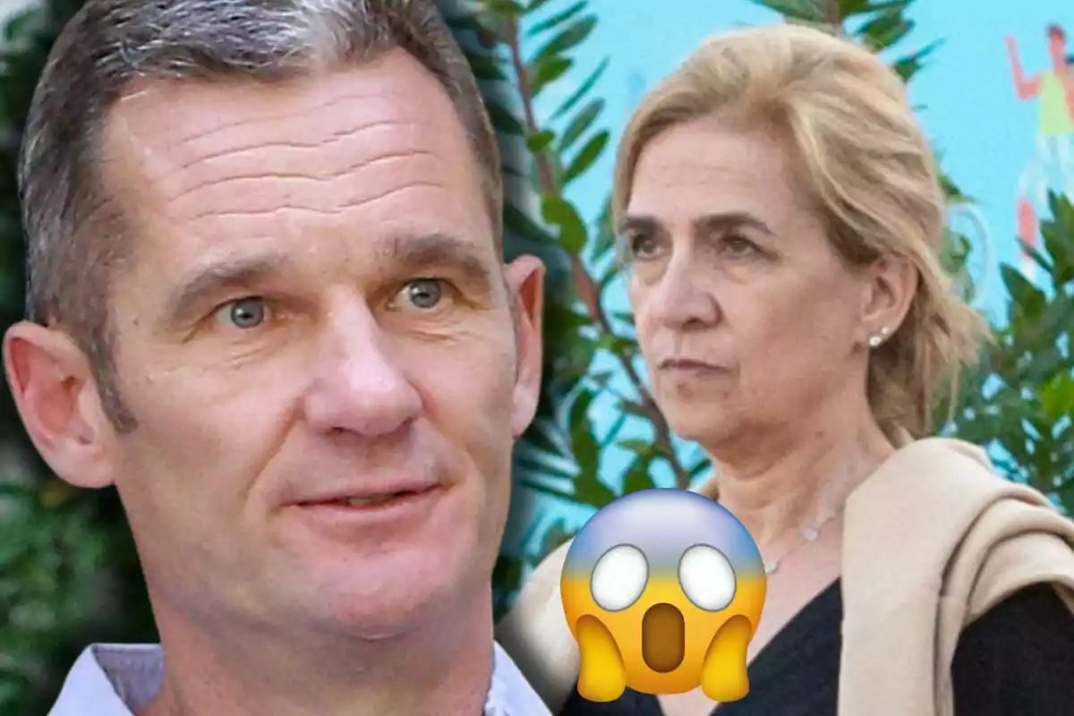 Iñaki Urdangarin and Infanta Cristina, both with serious expressions, appear together, with a surprised emoji in the foreground.