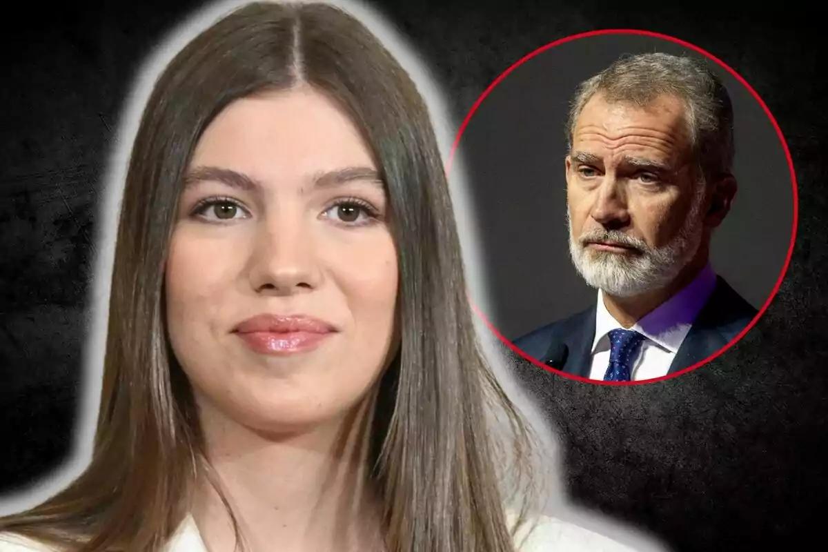 La infanta Sofia apareix en primer pla mentre Felip VI està en un cercle vermell al fons.