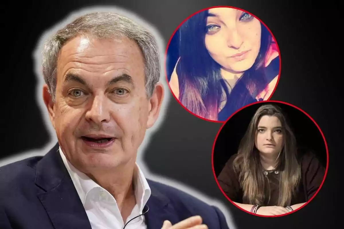 José Luis Rodríguez Zapatero en primer pla amb Laura i Alba en cercles vermells al fons.