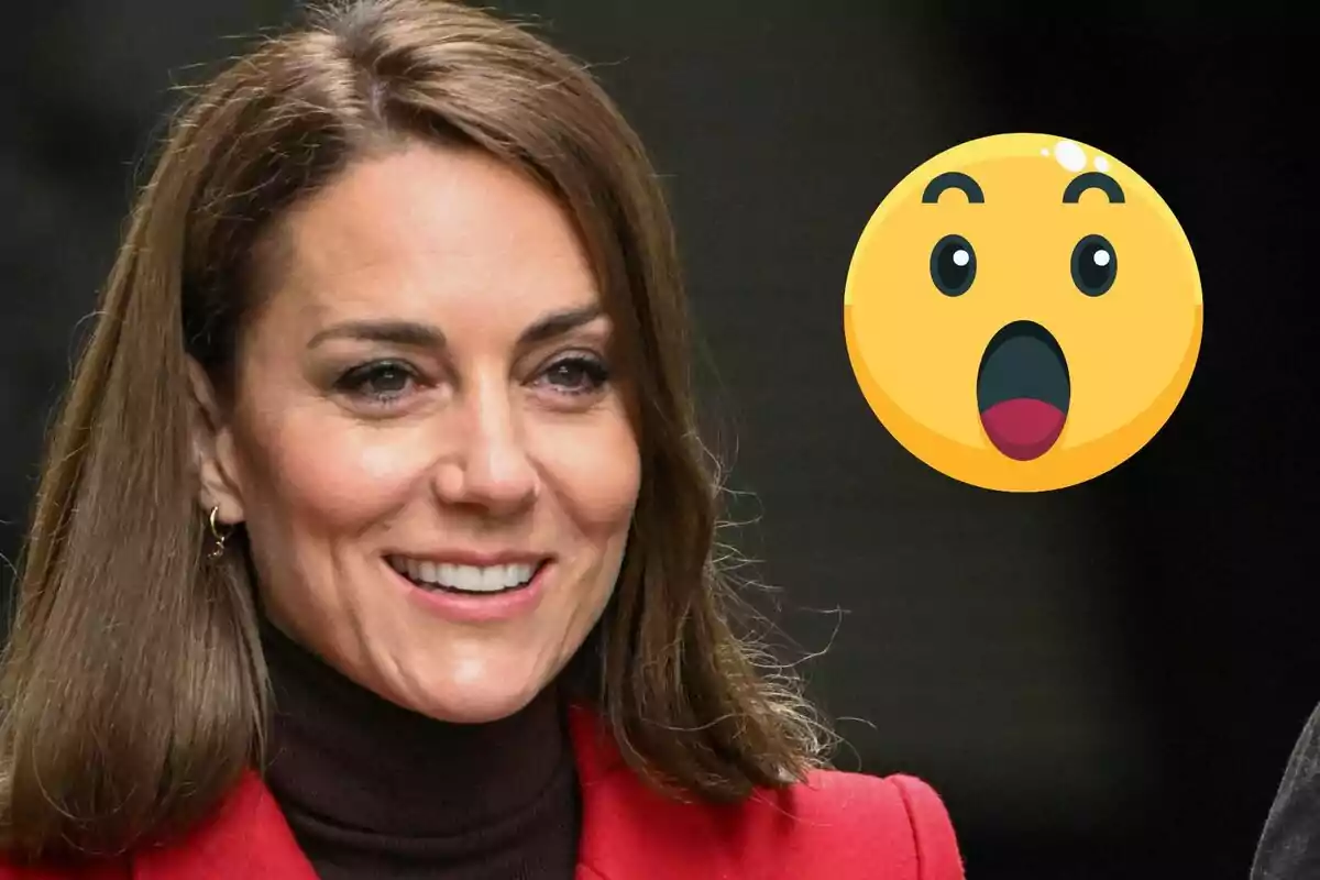 Kate Middleton smiling with a surprised emoji next to her.
