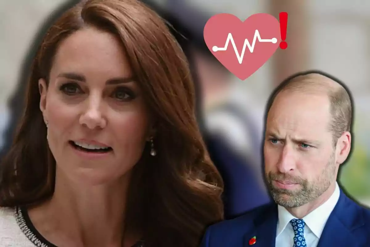 Kate Middleton i el príncep Guillem apareixen a la imatge, amb un gràfic de cor i un signe d'exclamació al fons.