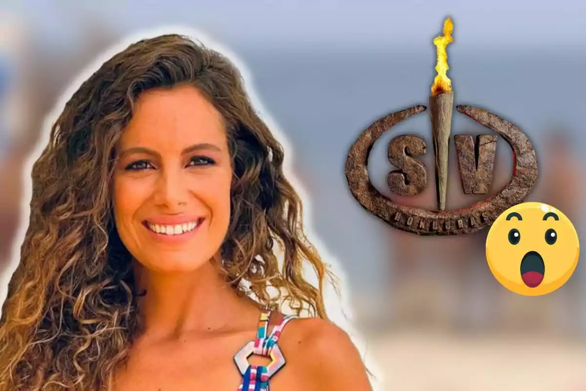 Laura Madrueño somrient amb cabell arrissat i un logotip de 'Supervivientes' al costat d'un emoji sorprès.