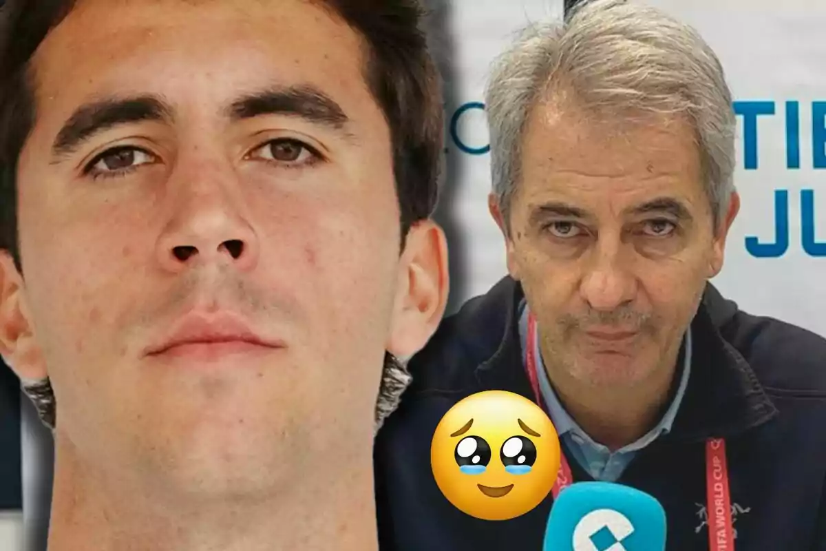 Manu i Manolo Lama en primer pla amb un emoji de carona plorosa a la cantonada inferior dreta.