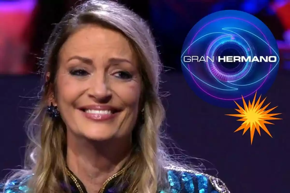 María José Galera somrient en un programa de televisió amb el logo de Gran Hermano a la cantonada.