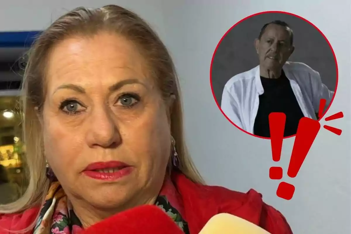 Mayte Zaldívar parlant davant d'un micròfon amb la imatge de Julián Muñoz en un cercle vermell a la cantonada superior dreta.