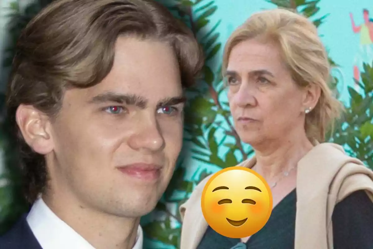 Miguel Urdangarin i la infanta Cristina apareixen a la imatge, un d'ells és un home jove amb cabell castany clar i l'altra és una dona rossa de mitjana edat, amb un emoji de cara somrient superposat.