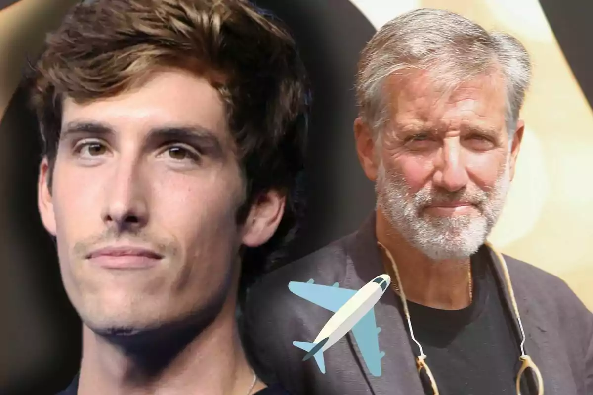 Nacho i Emilio Aragón posen junts amb un gràfic d'avió superposat a la imatge.