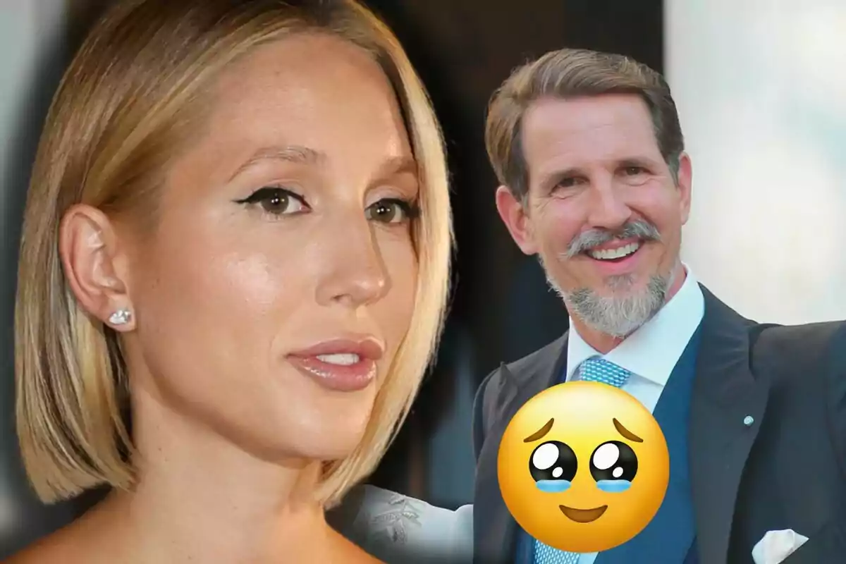Olympia de Grecia y Pablo de Grecia sonriente aparecen juntos en la imagen con un emoji emocionado superpuesto.